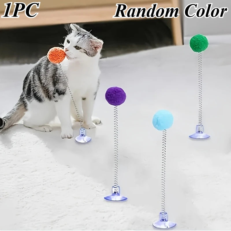 Suction Cup Spring Fur Ball Cat Toy – Interactive Scratcher