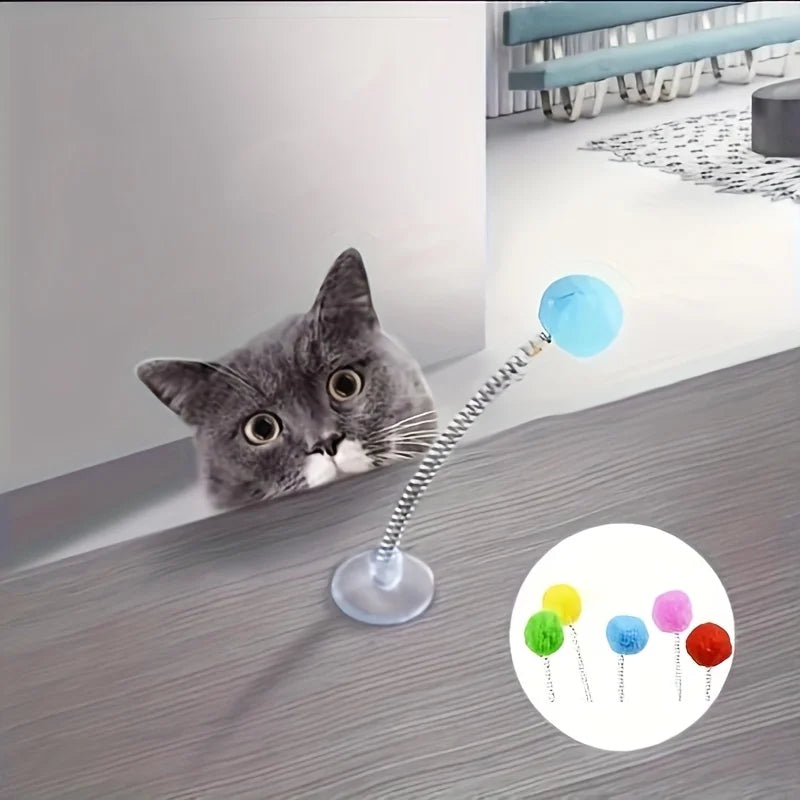 Suction Cup Spring Fur Ball Cat Toy – Interactive Scratcher