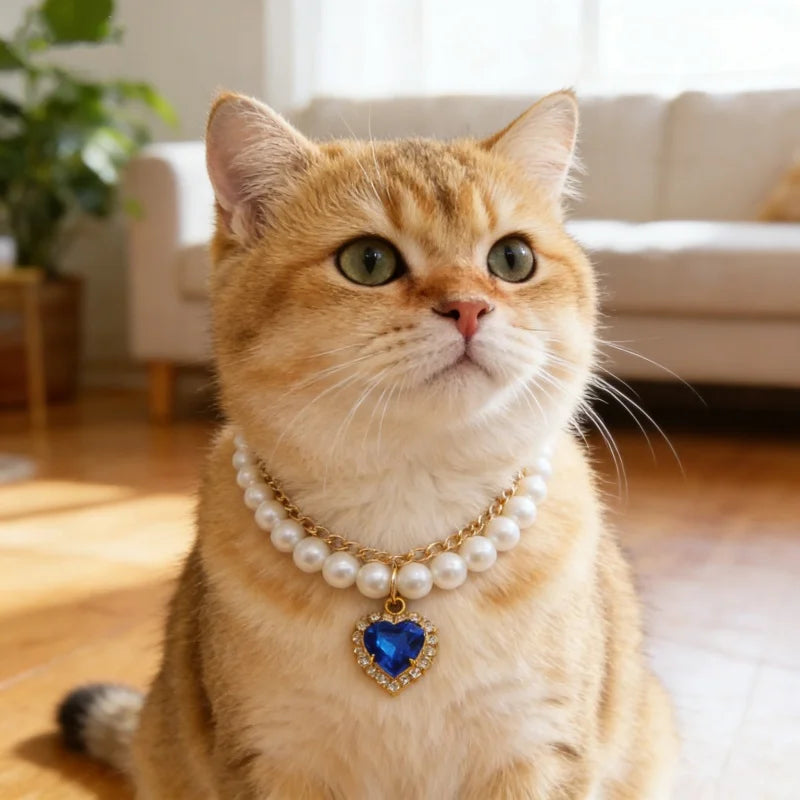Adjustable Pearl Cat Collar – Stylish Pet Necklace
