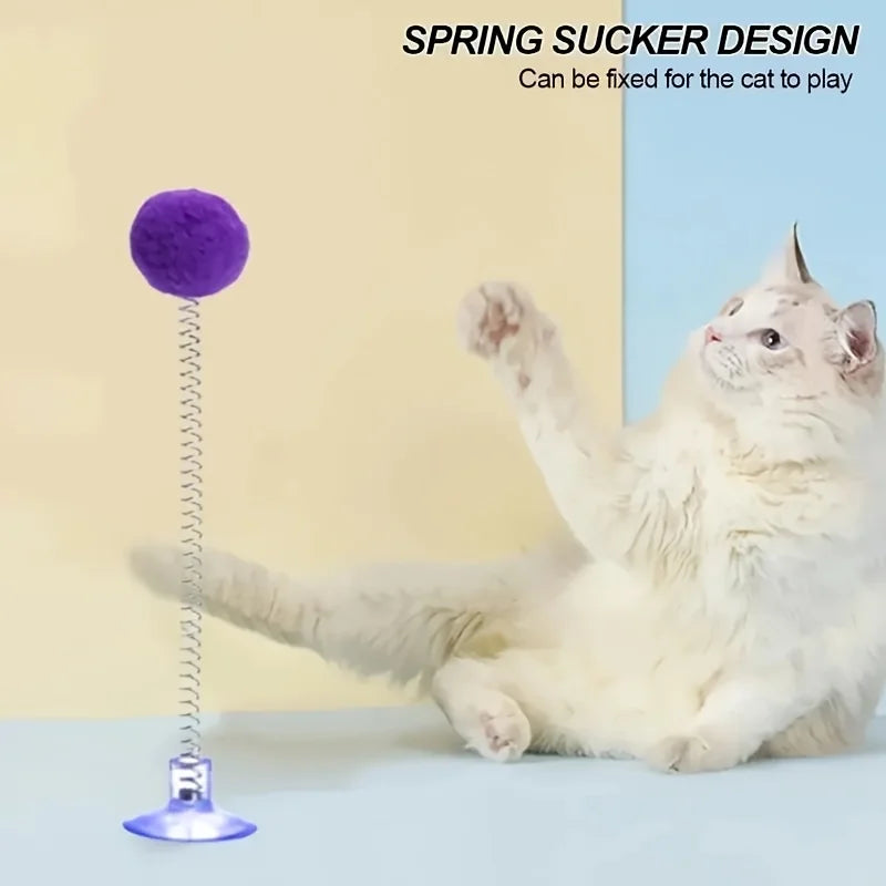 Suction Cup Spring Fur Ball Cat Toy – Interactive Scratcher