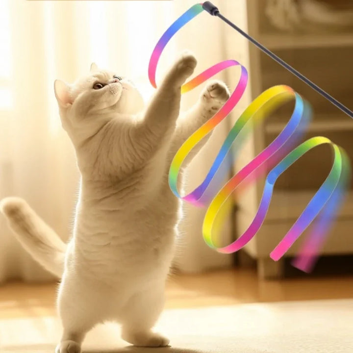 Colorful Ribbon Cat Teaser Wand – Interactive Toy