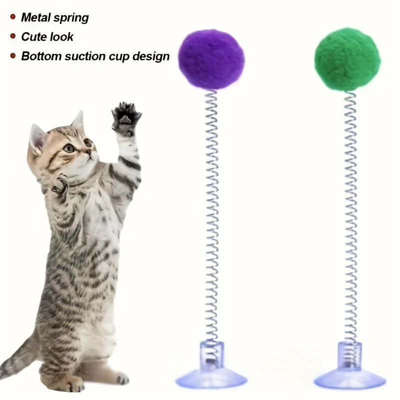 Suction Cup Spring Fur Ball Cat Toy – Interactive Scratcher