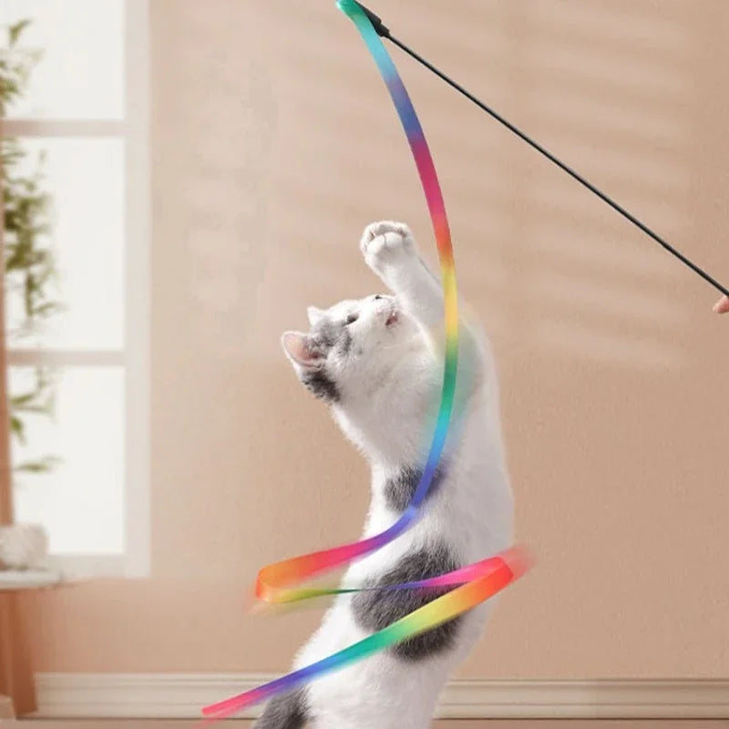 Colorful Ribbon Cat Teaser Wand – Interactive Toy