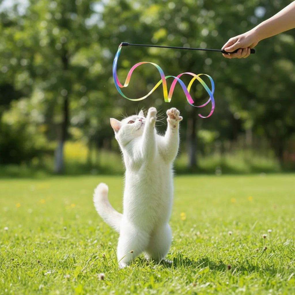 Colorful Ribbon Cat Teaser Wand – Interactive Toy