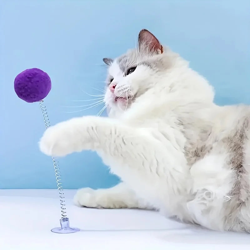 Suction Cup Spring Fur Ball Cat Toy – Interactive Scratcher